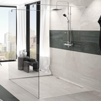 ACO SHOWERDRAIN C DOUCHEGOOT RVS MET VLOERFLENS ZONDER ROOSTER 70MM BREED STANKSLOT 50MM 785MM INB. DIEPTE 92MM MET ZIJUITLOOP 90108802-2