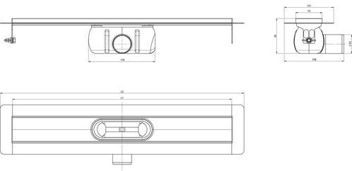 ACO SHOWERDRAIN C DOUCHEGOOT RVS MET VLOERFLENS ZONDER ROOSTER 70MM BREED STANKSLOT 50MM 785MM INB. DIEPTE 92MM MET ZIJUITLOOP 90108802-3