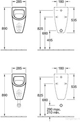 VILLEROY & BOCH SUBWAY KERAMISCH URINOIR. AFMETING: 535X295X315MM. INLAAT: ACHTER UITLAAT: ACHTER GECOAT WIT 751300R1