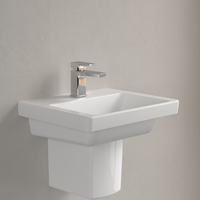 VILLEROY & BOCH SUBWAY 3.0 FONTEIN 450X370MM VOOR 1-GAT ARMATUUR KRAANGAT DOORGESTOKEN ZONDER OVERLOOP. STONE WHITE CERAMICPLUS 437046RW-2