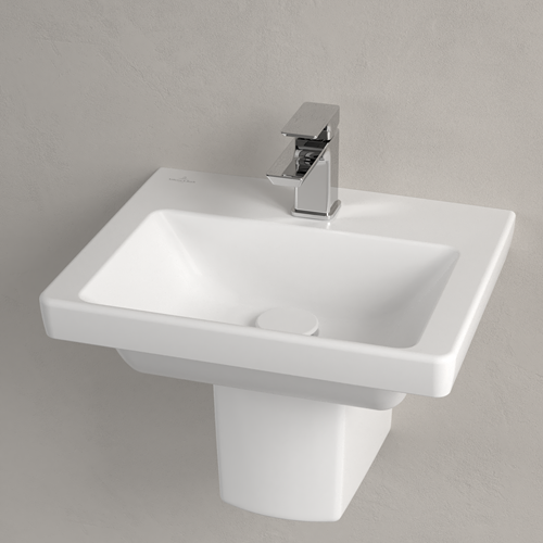 VILLEROY & BOCH SUBWAY 3.0 FONTEIN 450X370MM VOOR 1-GAT ARMATUUR KRAANGAT DOORGESTOKEN ZONDER OVERLOOP. STONE WHITE CERAMICPLUS 437046RW-3