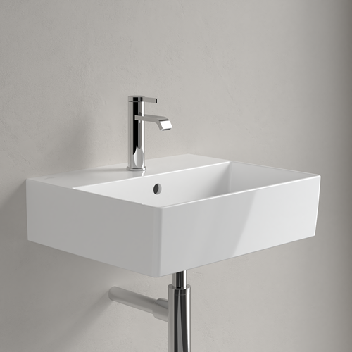 VILLEROY & BOCH MEMENTO 2.0 WASTAFEL HOEKIG UITLOOP 3-GATS DOORGESTOKEN OVERLOOP WAND 420 X 500MM (DXB) WIT ALPINE 4A225G01-2