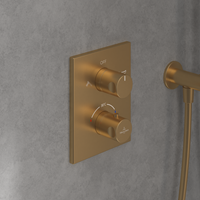 VILLEROY & BOCH UNIVERSAL TAPS & FITTINGS INBOUWTHERMOSTAAT MET TWEEWEG STOPKRAAN ,VOOR DOUCHE HOEKIG BRUSHED GOLD TVD00065300076-2