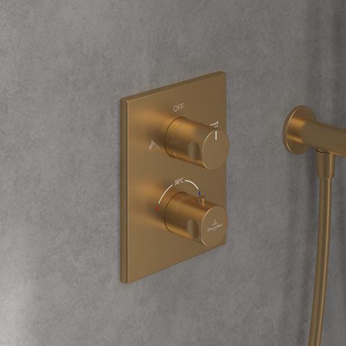 VILLEROY & BOCH UNIVERSAL TAPS & FITTINGS INBOUWTHERMOSTAAT MET TWEEWEG STOPKRAAN ,VOOR DOUCHE HOEKIG BRUSHED GOLD TVD00065300076-2