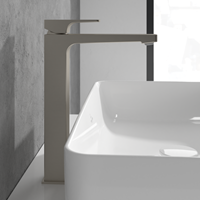 VILLEROY & BOCH ARCHITECTURA SQUARE EENGREEPS WASTAFELKRAAN VERHOOGD MET PUSH-OPEN AFVOERGARNITUUR BRUSHED NICKEL MATT TVW12500200064-2