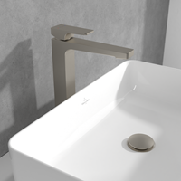 VILLEROY & BOCH ARCHITECTURA SQUARE EENGREEPS WASTAFELKRAAN VERHOOGD MET PUSH-OPEN AFVOERGARNITUUR BRUSHED NICKEL MATT TVW12500200064-3