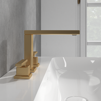 VILLEROY & BOCH METTLACH DRIEGATS WASTAFELKRAAN ZONDER PUSH-OPEN AFVOERGARNITUUR BRUSHED GOLD TVW12600200076-3