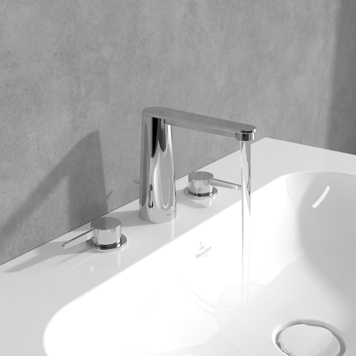 VILLEROY & BOCH CONUM DRIEGATS WASTAFELKRAAN MET TREKSTANG-AFVOERGARNITUUR CHROME TVW12700100061-3