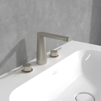VILLEROY & BOCH CONUM DRIEGATS WASTAFELKRAAN MET TREKSTANG-AFVOERGARNITUUR BRUSHED NICKEL MATT TVW12700100064-2