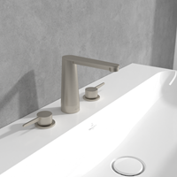 VILLEROY & BOCH CONUM DRIEGATS WASTAFELKRAAN ZONDER PUSH-OPEN AFVOERGARNITUUR BRUSHED NICKEL MATT TVW12700100164-2