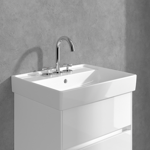 VILLEROY & BOCH LOOP & FRIENDS THREE-HOLE BASIN MIXER WITHOUT WASTE BRUSHED CHROME TVZ10600900061-3