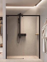 NOVELLINI KUADRA 2.0 2P SCHUIFDEUR VOOR NIS (147 CM VERSTELBAAR T/M 151 CM) MONTAGE RECHTS HELDER GLAS MAT ZWART  PROFIEL K22PH147D-1H