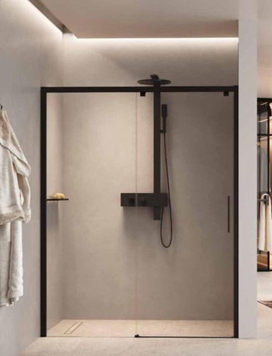 NOVELLINI KUADRA 2.0 2P SCHUIFDEUR VOOR NIS (117 CM VERSTELBAAR T/M 121 CM) MONTAGE LINKS HELDER GLAS MAT ZWART  PROFIEL K22PH117S-1H