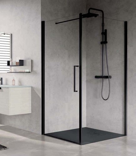 NOVELLINI YOUNG PLUS F ZIJWAND OMKEERBAAR VOOR DRAAIDEUR G (89 CM VERSTELBAAR T/M 91 CM) X 200 CM HELDER GLAS MAT WIT PROFIEL YPLUSFG89-1U