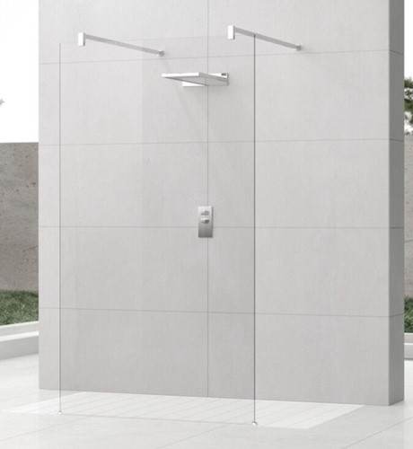 NOVELLINI KUADRA HF INLOOPDOUCHEWAND VRIJSTAAND 134CM (MET 2 MUURSTEUNEN 70 TOT 100CM) MOTIEF RAVENNA GLAS ZWART MAT PROFIEL KUADFC136-51H