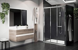 NOVELLINI LUNES 2.0 3P 3 DELIGE SCHUIFDEUR VOOR NIS OF ZIJWAND (108 CM VERSTELBAAR T/M 114 CM) HELDER GLAS CHROOM  PROFIEL LUN3P108-1K