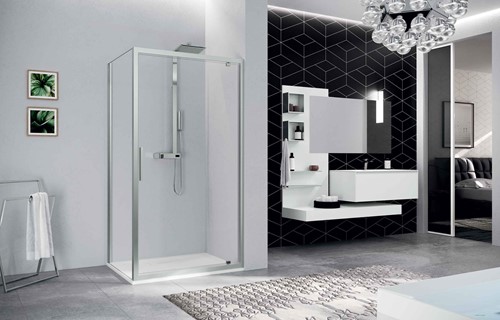 NOVELLINI KUADRA 2.0 G DOUCHEDEUR (72 CM VERSTELBAAR T/M 76 CM) MOTIEF ROSE 1 GLAS MAT ZWART PROFIEL K2G72-56H