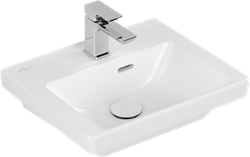VILLEROY & BOCH SUBWAY 3.0 FONTEIN 450X370MM VOOR 1-GAT ARMATUUR KRAANGAT DOORGESTOKEN MET OVERLOOP. STONE WHITE CERAMICPLUS 437045RW