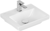 VILLEROY & BOCH SUBWAY 3.0 FONTEIN 450X370MM VOOR 1-GAT ARMATUUR KRAANGAT DOORGESTOKEN ZONDER OVERLOOP. STONE WHITE CERAMICPLUS 437046RW