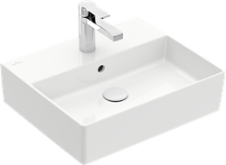 VILLEROY & BOCH MEMENTO 2.0 WASTAFEL HOEKIG UITLOOP 3-GATS DOORGESTOKEN OVERLOOP WAND 420 X 500MM (DXB) WIT ALPINE 4A225G01