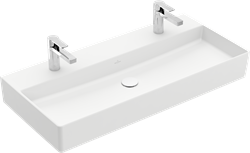 VILLEROY & BOCH MEMENTO 2.0 WASTAFEL HOEKIG VOOR 2X 1-GAT DOORGESTOKEN WAND 470 X 1000MM (DXB) STEEN WIT KERAMIEKPLUS 4A22A1RW