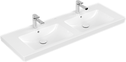 VILLEROY & BOCH SUBWAY 2 KERAMISCHE WASTAFEL 1300X470MM DUBBEL GECOAT UITTIKBARE KRAANGATEN: LINKS EN RECHTS WIT 7175D0R1