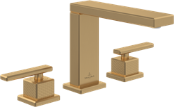 VILLEROY & BOCH METTLACH DRIEGATS WASTAFELKRAAN ZONDER PUSH-OPEN AFVOERGARNITUUR BRUSHED GOLD TVW12600200076