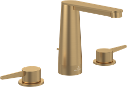 VILLEROY & BOCH CONUM DRIEGATS WASTAFELKRAAN MET TREKSTANG-AFVOERGARNITUUR BRUSHED GOLD TVW12700100076