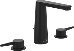 VILLEROY & BOCH CONUM DRIEGATS WASTAFELKRAAN MET TREKSTANG-AFVOERGARNITUUR MATT BLACK TVW127001000K5