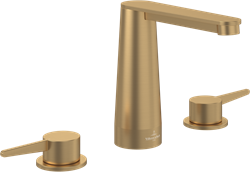 VILLEROY & BOCH CONUM DRIEGATS WASTAFELKRAAN ZONDER PUSH-OPEN AFVOERGARNITUUR BRUSHED GOLD TVW12700100176