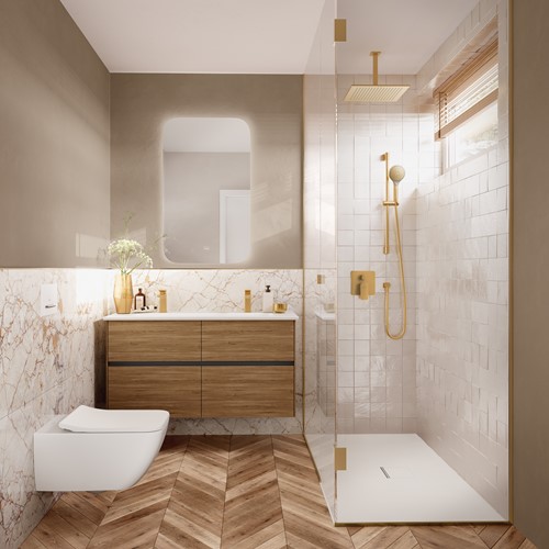 VILLEROY & BOCH UNIVERSAL SHOWERS WANDAANSLUITBOCHT,VOOR WANDMONTAGE HOEKIG BRUSHED GOLD TVC00045700076-3