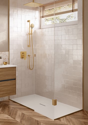 VILLEROY & BOCH UNIVERSAL SHOWERS REGENDOUCHE-ARM,VOOR PLAFONDMONTAGE HOEKIG BRUSHED GOLD TVC00045454076-2
