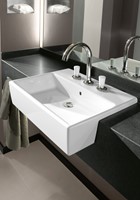 VILLEROY & BOCH MEMENTO VOORBOUWWASTAFEL HOEKIG 3-GATS KRAANGAT MIDDEL OVERLOOP 425 X 550MM (DXB) WIT ALPINE 41335501-2